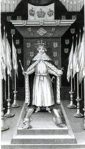 Oliver Cromwell (1599-1658) stående i staten; af English School